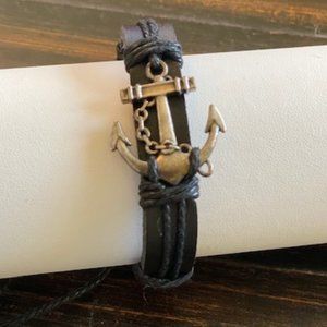 Black leather with brushed silver anchor